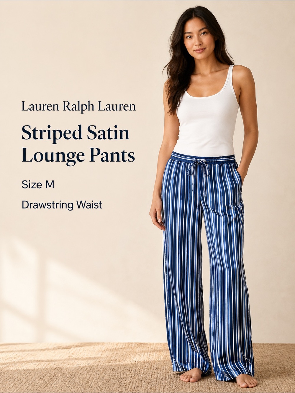 Lauren Ralph Lauren Gatsby II Striped Satin Pajama Lounge Pants Size M